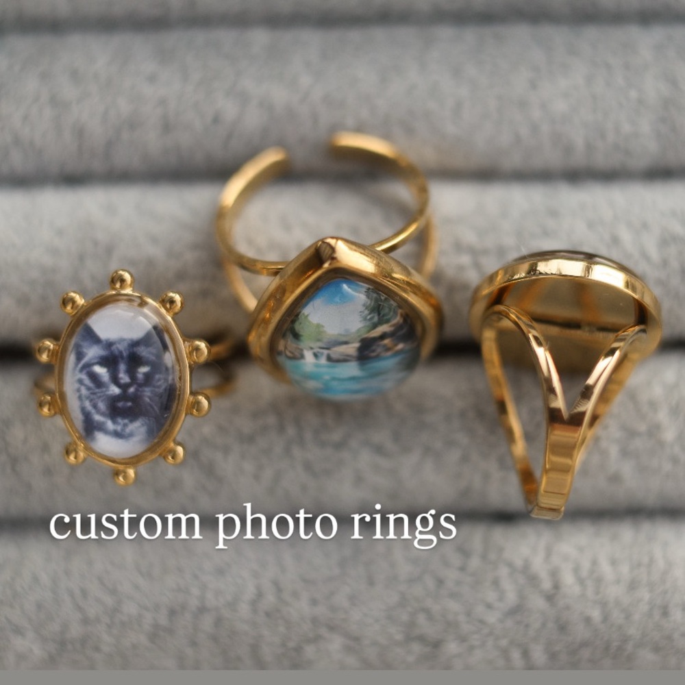 Personalized 18k Gold Plated Photo Rings, Gifts for her